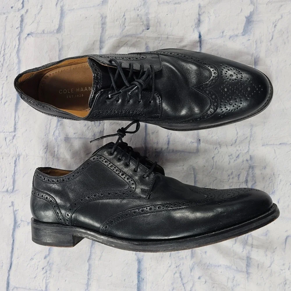 Cole Haan Madison Grand Wingtip Oxford MEN 11.5 Black Leather Brogue Dress Shoes